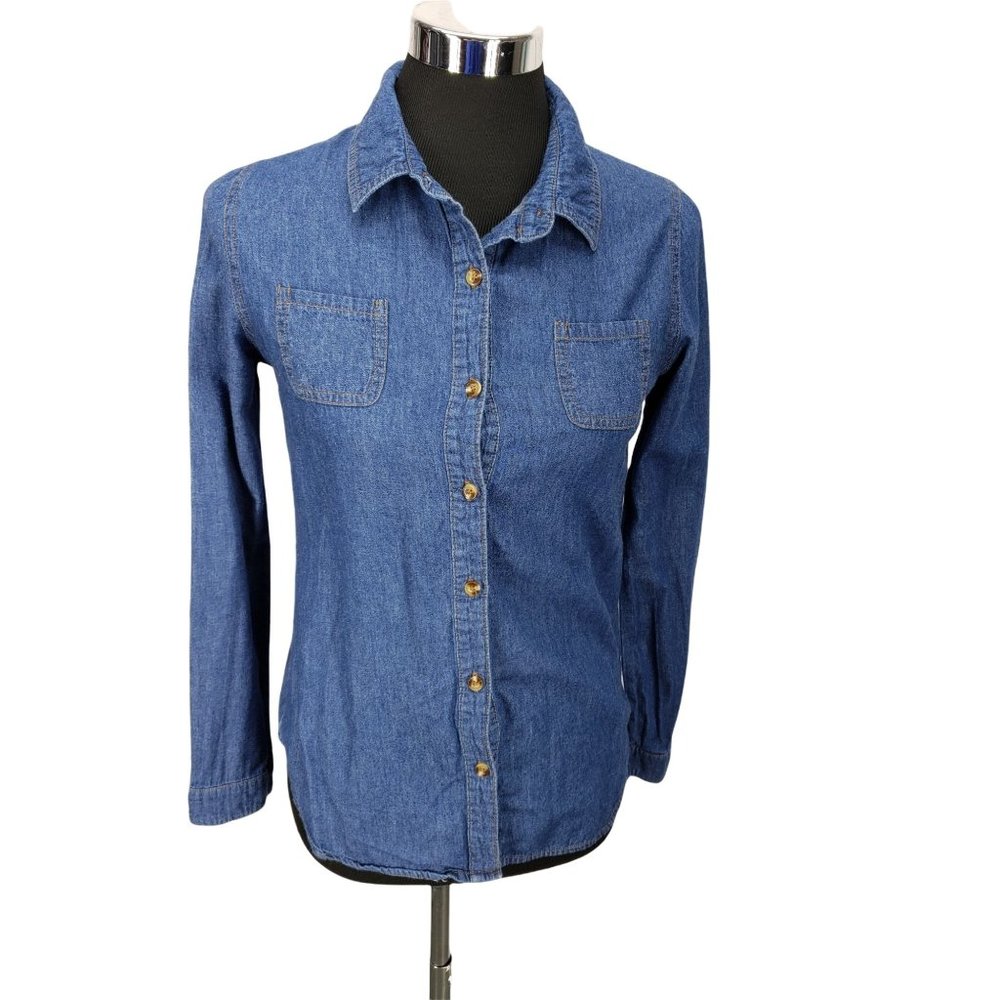 Cherokee Long sleeve Denim Blue Jean Shirt girls XL 14/16